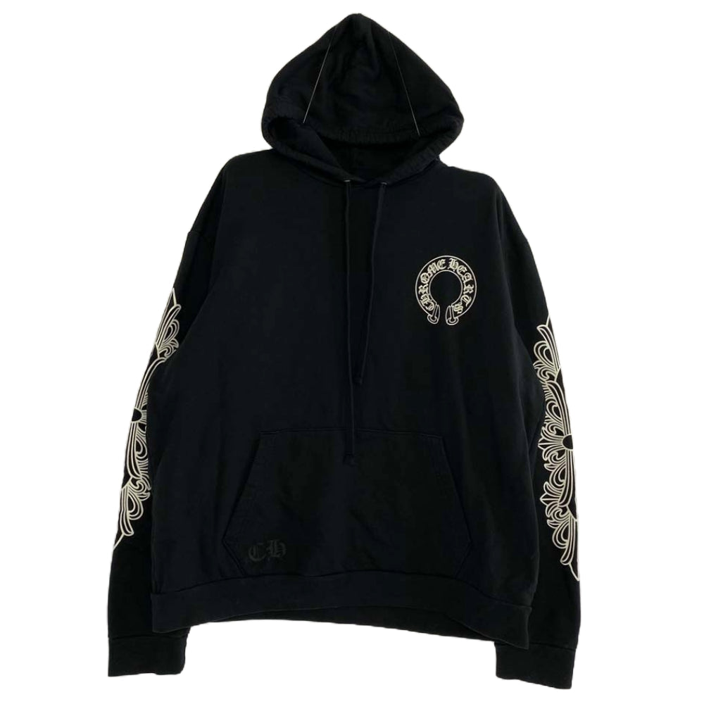 CHROME HEARTS クロムハーツ（原本無） 2024年心斎橋店購入時レシート原本付属 SWTSHRT PLVR ホースシュー バックプリント アームフローラルクロスプリント プルオーバー パーカー フーディ ブラック系 XL【中古】