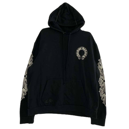 CHROME HEARTS クロムハーツ（原本無） 2024年心斎橋店購入時レシート原本付属 SWTSHRT PLVR ホースシュー バックプリント アームフローラルクロスプリント プルオーバー パーカー フーディ ブラック系 XL【中古】