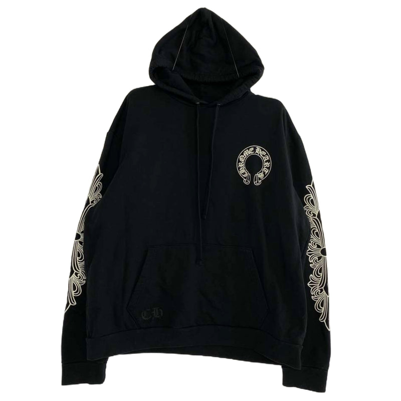 CHROME HEARTS クロムハーツ（原本無） 2024年心斎橋店購入時レシート原本付属 SWTSHRT PLVR ホースシュー バックプリント アームフローラルクロスプリント プルオーバー パーカー フーディ ブラック系 XL【中古】