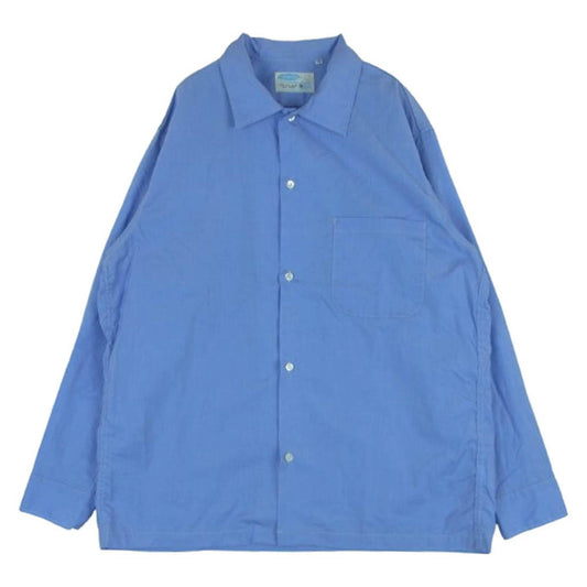 ワーカーズ Open Collar Shirt Broadcloth オープンカラー 長袖 シャツ コットン 日本製 ブルー系 15【中古】