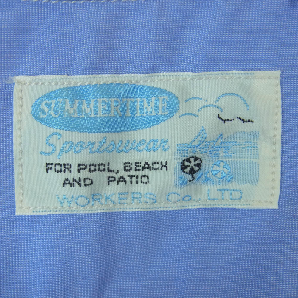 ワーカーズ Open Collar Shirt Broadcloth オープンカラー 長袖 シャツ コットン 日本製 ブルー系 15【中古】