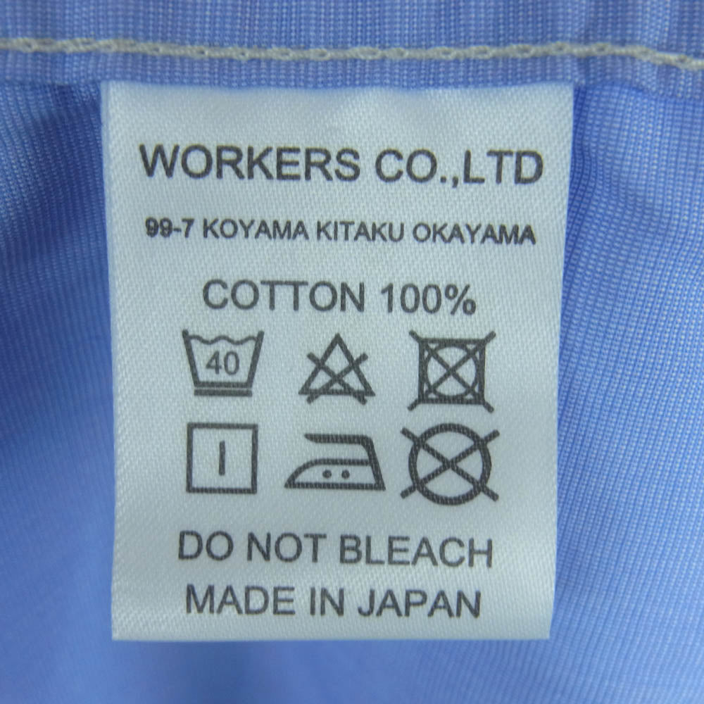 ワーカーズ Open Collar Shirt Broadcloth オープンカラー 長袖 シャツ コットン 日本製 ブルー系 15【中古】