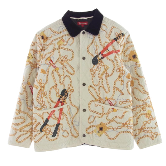 Supreme シュプリーム 20AW Chains Quilted Jacket チェーンプリント キルティング ジャケット ホワイト系 L【中古】