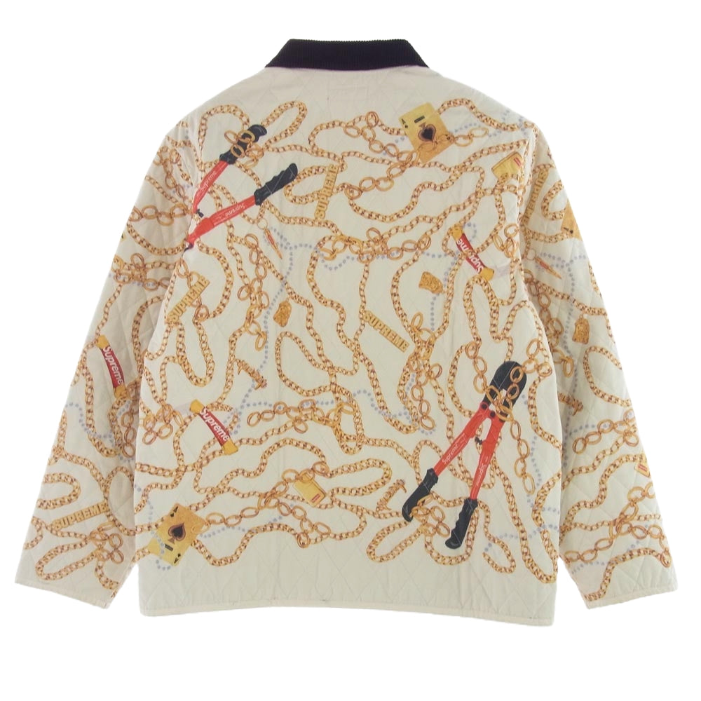 Supreme シュプリーム 20AW Chains Quilted Jacket チェーンプリント キルティング ジャケット ホワイト系 L【中古】