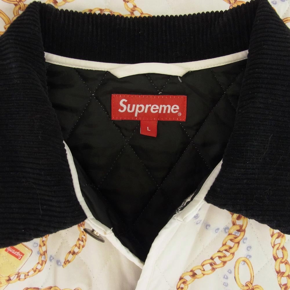 Supreme シュプリーム 20AW Chains Quilted Jacket チェーンプリント キルティング ジャケット ホワイト系 L【中古】