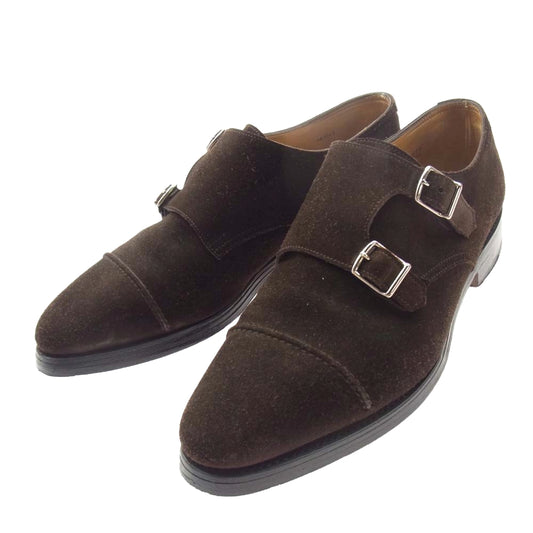 John Lobb ジョンロブ William モンクストラップ ダブルモンク ストレートチップ スエード レザー シューズ ブラウン系 7E【中古】