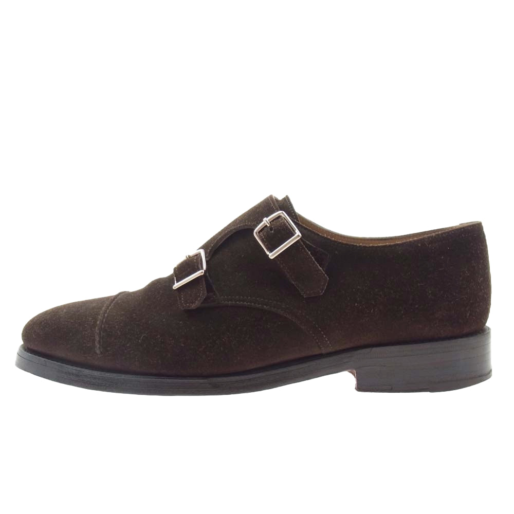 John Lobb ジョンロブ William モンクストラップ ダブルモンク ストレートチップ スエード レザー シューズ ブラウン系 7E【中古】