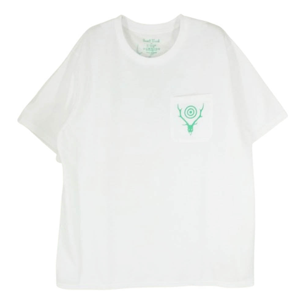 South2 West8 サウスツーウェストエイト MR834 S/S Round Pocket Tee ディアスカルプリント サークルホーン クルーネック 半袖 Tシャツ ホワイト系 M【美品】【中古】
