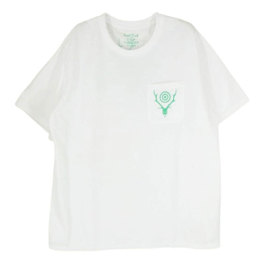 South2 West8 サウスツーウェストエイト MR834 S/S Round Pocket Tee ディアスカルプリント サークルホーン クルーネック 半袖 Tシャツ ホワイト系 M【美品】【中古】
