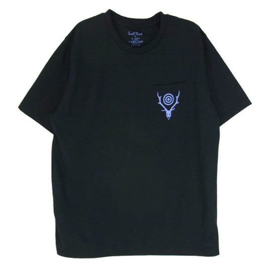 South2 West8 サウスツーウェストエイト MR834 S/S Round Pocket Tee ディアスカルプリント サークルホーン クルーネック 半袖 Tシャツ ブラック系 M【美品】【中古】