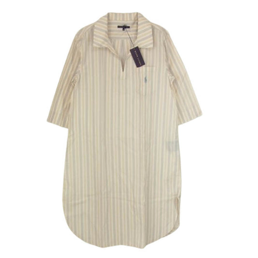 RALPH LAUREN ラルフローレン 5070-8014-12 ポニー刺繍 ジーンストライプ スリープ ドレス ベージュ系 M【極上美品】【中古】