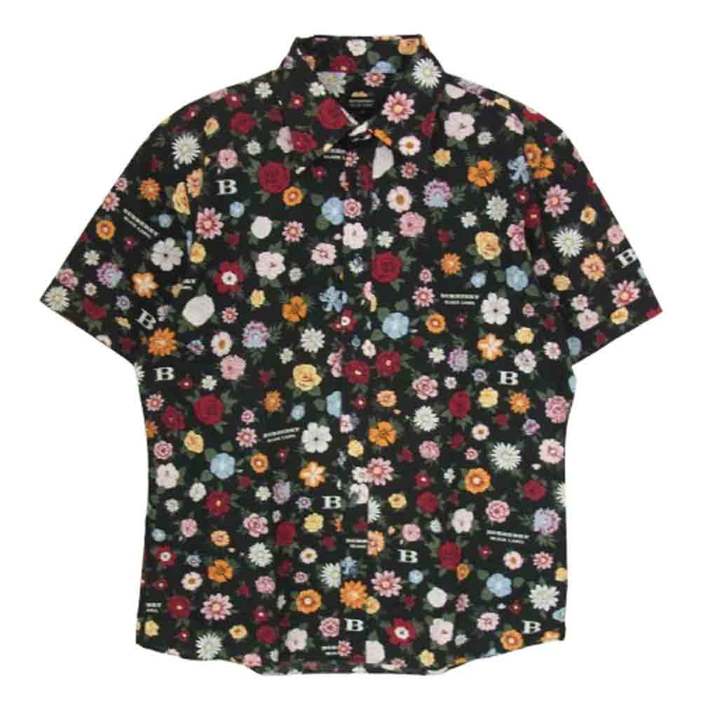 BURBERRY BLACK LABEL バーバリーブラックレーベル BMW45-418-09 総柄 花柄 レギュラーカラー 半袖 シャツ ブラック系 3【中古】