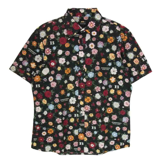 BURBERRY BLACK LABEL バーバリーブラックレーベル BMW45-418-09 総柄 花柄 レギュラーカラー 半袖 シャツ ブラック系 3【中古】
