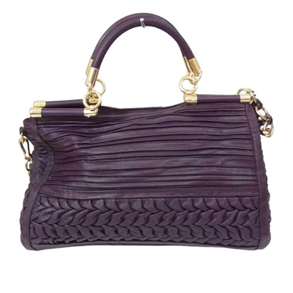 COACH コーチ 19848 マディソン ギャザー レザー 2WAY ショルダー ハンド バッグ キーホルダー付 パープル系【中古】