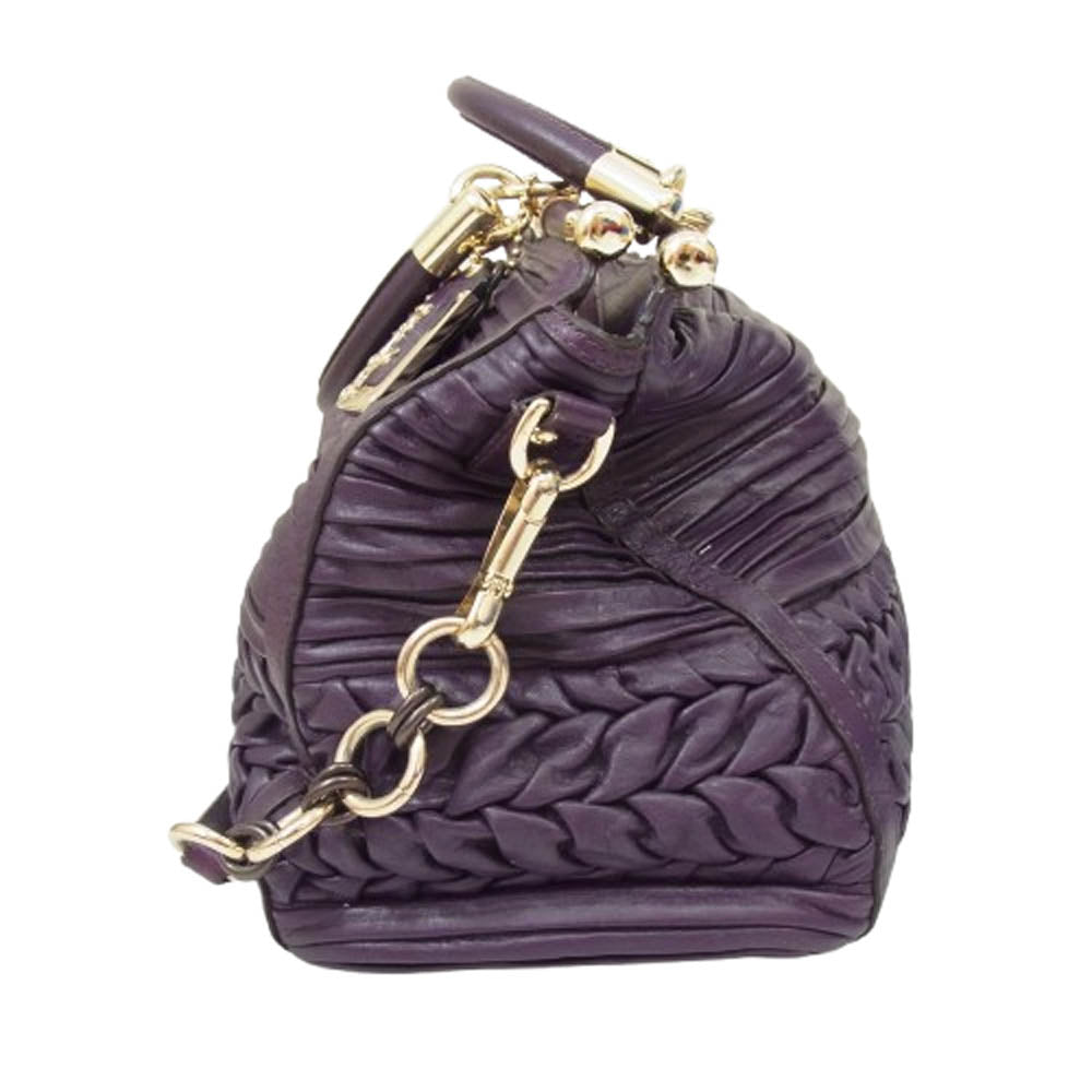 COACH コーチ 19848 マディソン ギャザー レザー 2WAY ショルダー ハンド バッグ キーホルダー付 パープル系【中古】