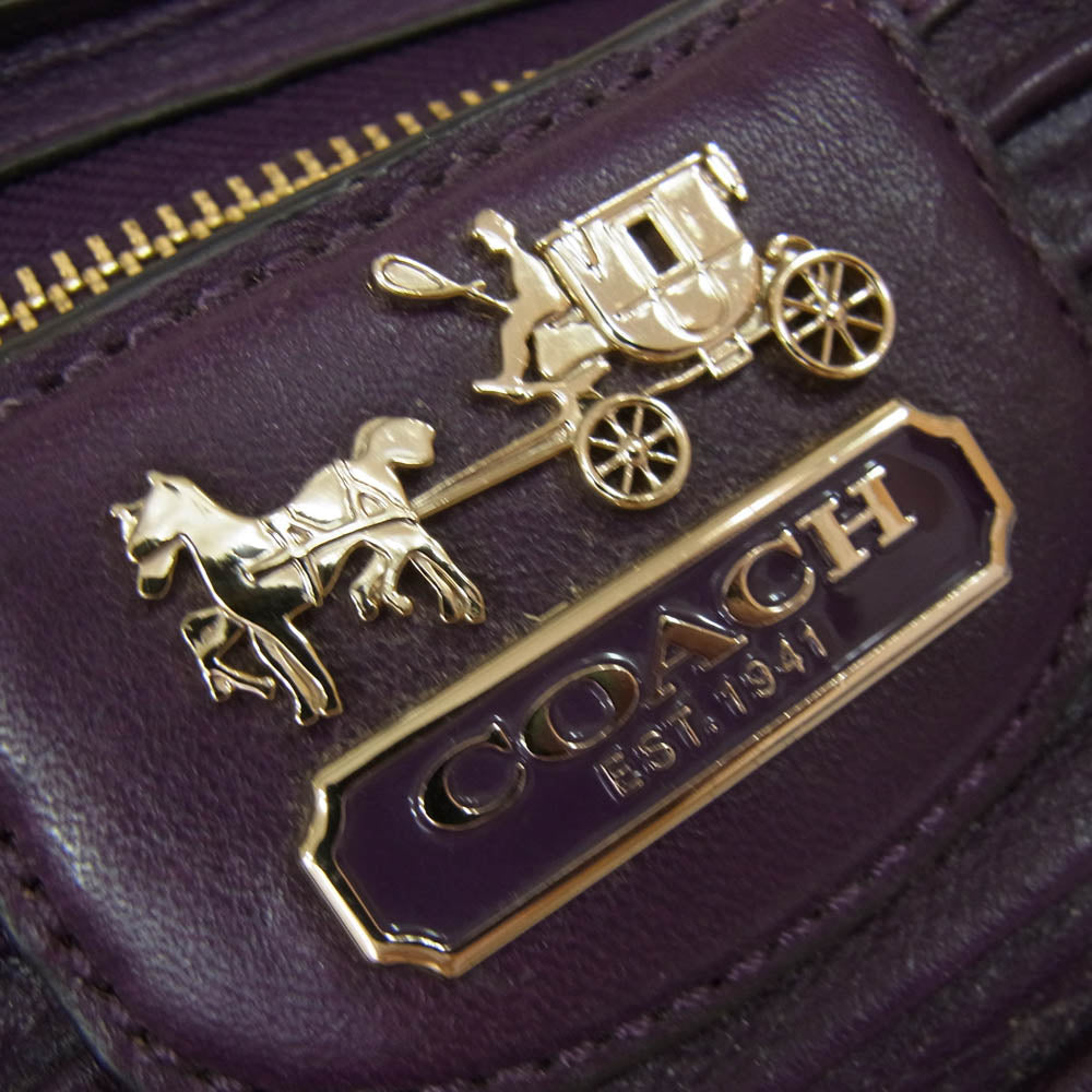 COACH コーチ 19848 マディソン ギャザー レザー 2WAY ショルダー ハンド バッグ キーホルダー付 パープル系【中古】