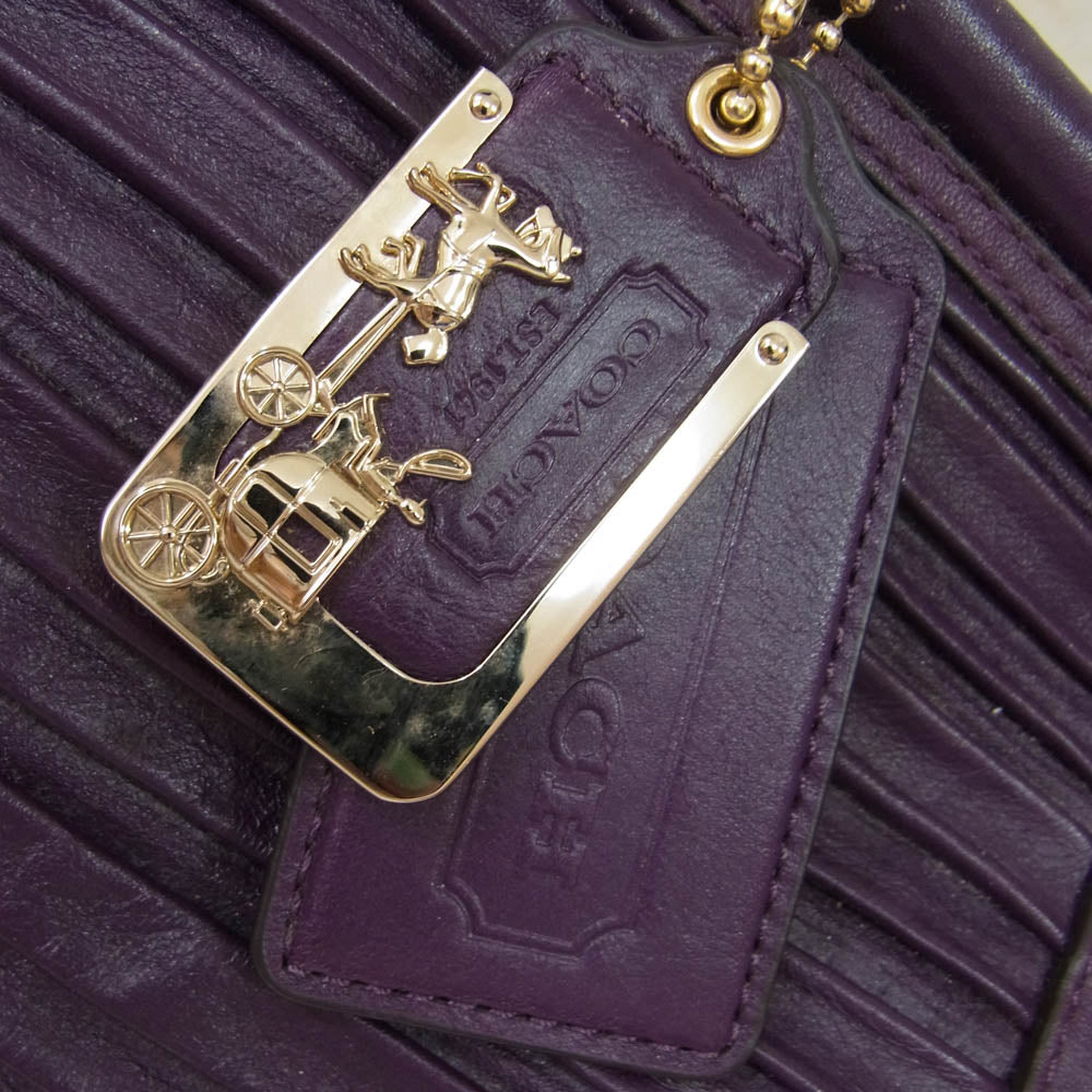 COACH コーチ 19848 マディソン ギャザー レザー 2WAY ショルダー ハンド バッグ キーホルダー付 パープル系【中古】