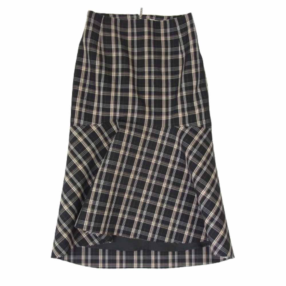 BALENCIAGA バレンシアガ 571616 TGT02 Godet Midi Skirt チェック柄 ゴデット ミディ スカート ブラック系 34【中古】