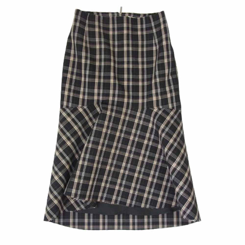 BALENCIAGA バレンシアガ 571616 TGT02 Godet Midi Skirt チェック柄 ゴデット ミディ スカート ブラック系 34【中古】