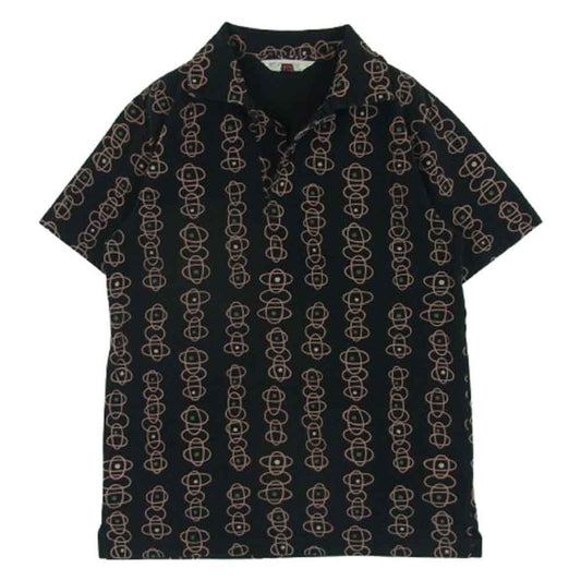 スターオブハリウッド SH71248 総柄 半袖 ポロシャツ コットン 日本製 ブラック系 オレンジ系 S【中古】