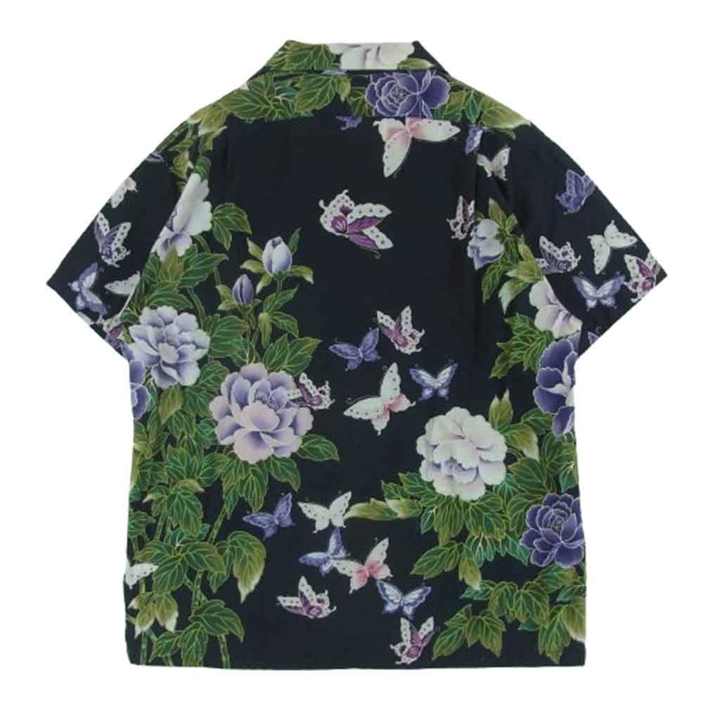 ドライボーンズ 蝶 花柄 プリント オープンカラー アロハ 半袖 シャツ ダークネイビー系 黒に近いダークネイビー系 36 S【中古】