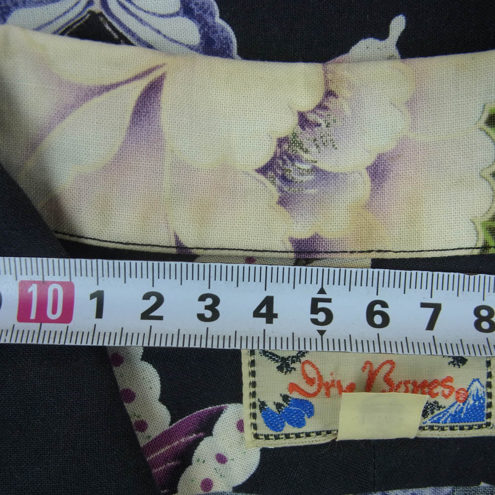 ドライボーンズ 蝶 花柄 プリント オープンカラー アロハ 半袖 シャツ ダークネイビー系 黒に近いダークネイビー系 36 S【中古】