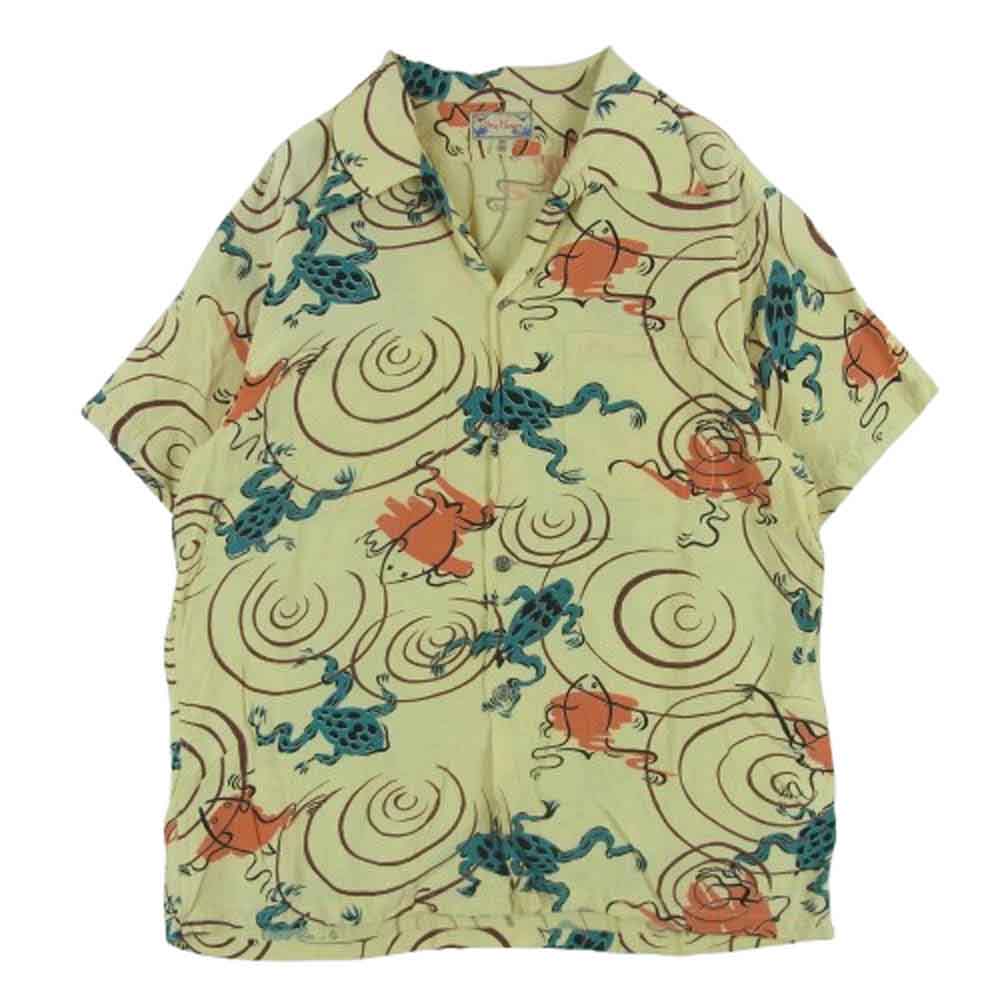ドライボーンズ 蛙総柄 オープンカラー レーヨン アロハ 半袖 シャツ イエロー系 クリーム色系 38 M【中古】