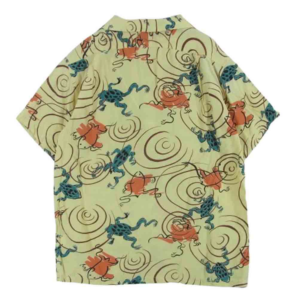 ドライボーンズ 蛙総柄 オープンカラー レーヨン アロハ 半袖 シャツ イエロー系 クリーム色系 38 M【中古】