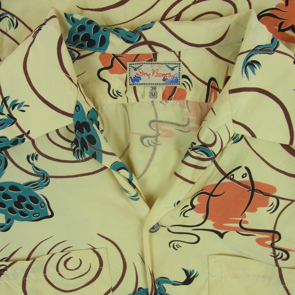 ドライボーンズ 蛙総柄 オープンカラー レーヨン アロハ 半袖 シャツ イエロー系 クリーム色系 38 M【中古】