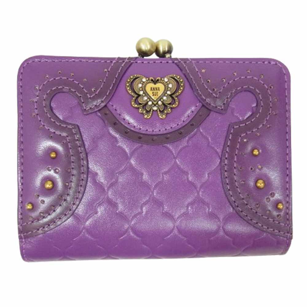 ANNA SUI アナスイ 317861-90 エレノア 2つ折り 口金 財布 パープル系【極上美品】【中古】