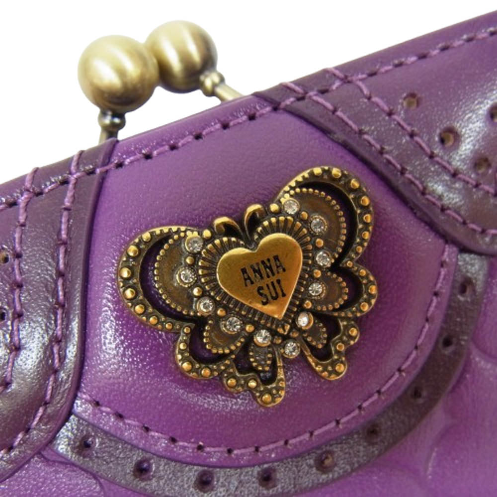 ANNA SUI アナスイ 317861-90 エレノア 2つ折り 口金 財布 パープル系【極上美品】【中古】