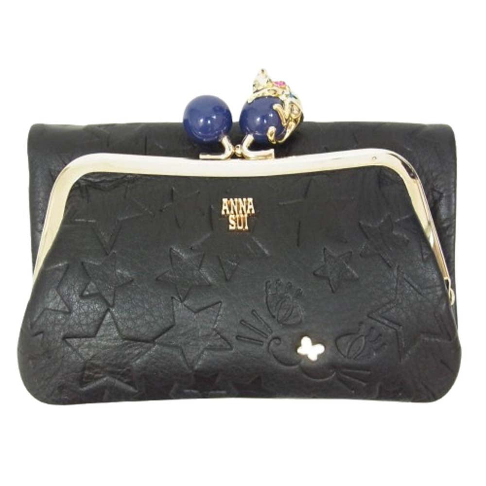 ANNA SUI アナスイ 316831-11 2つ折り がま口 財布 ブラック系【極上美品】【中古】