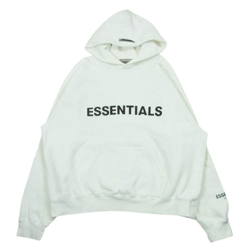 FEAR OF GOD フィアオブゴッド ESSENTIALS エッセンシャルズ フロント ラバーロゴ 袖リフレクター スウェット フーディ パーカー ホワイト系 M【中古】