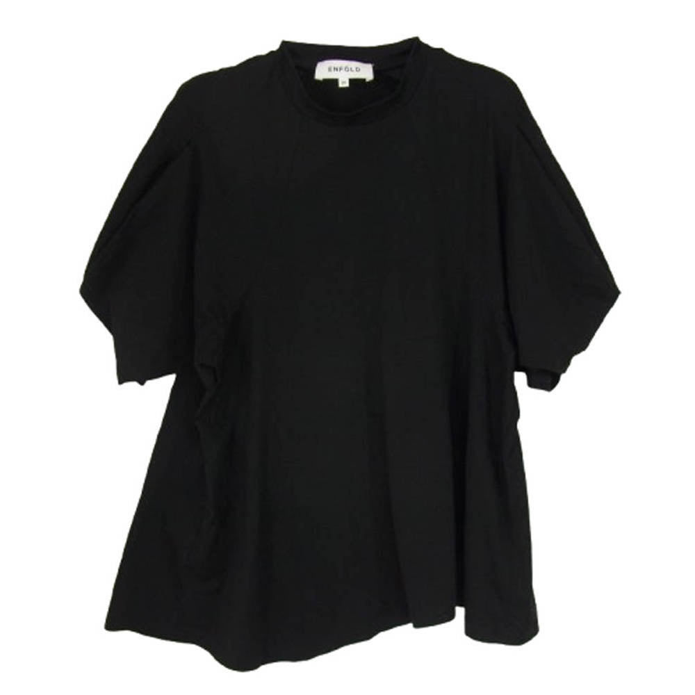 ENFOLD エンフォルド FLOWER-SLEEVE PULLOVER フラワー スリーブ プルオーバー 無地 半袖 Tシャツ ブラック系 38【中古】