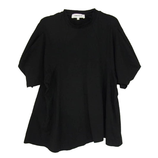 ENFOLD エンフォルド FLOWER-SLEEVE PULLOVER フラワー スリーブ プルオーバー 無地 半袖 Tシャツ ブラック系 38【中古】
