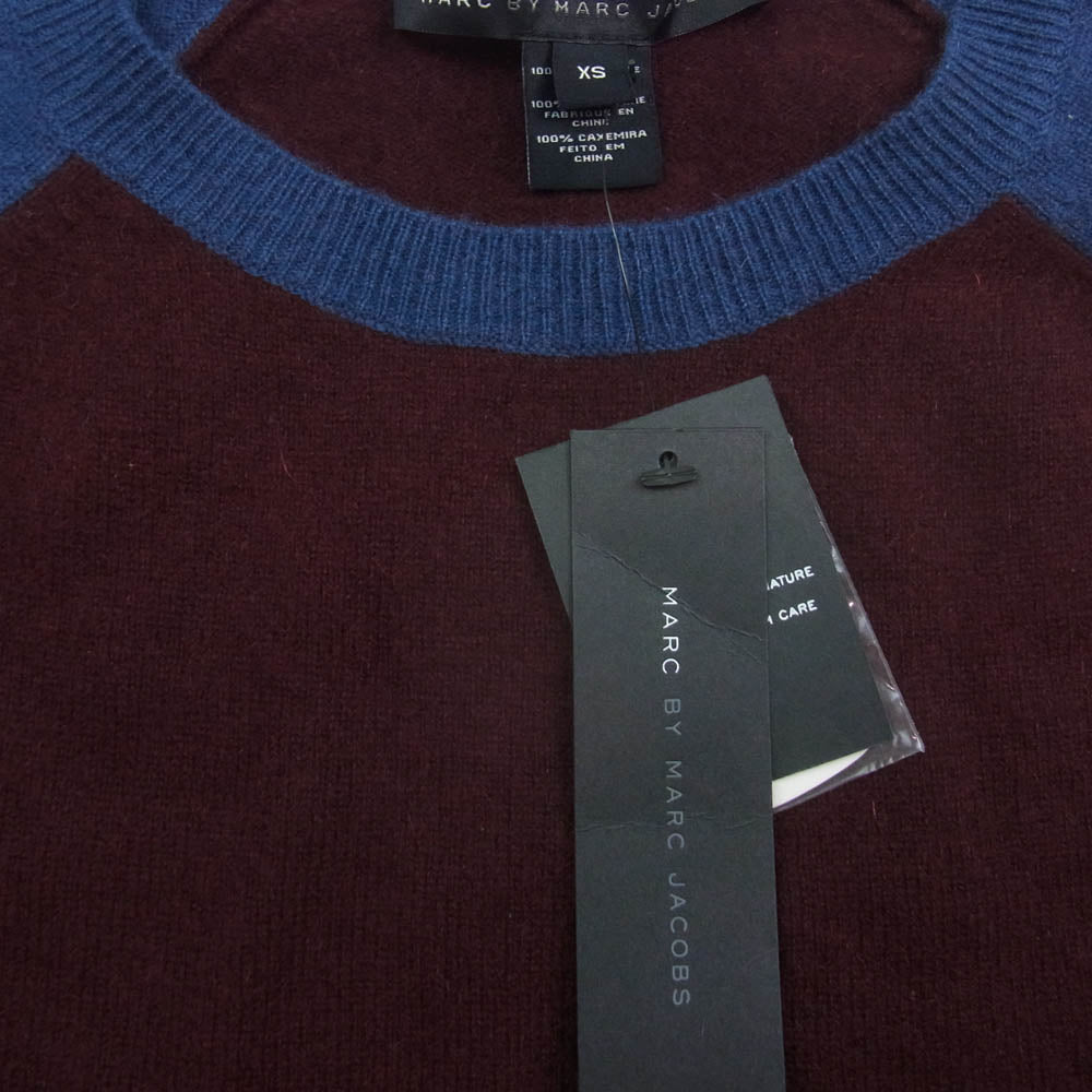 MARC BY MARC JACOBS マークバイマークジェイコブス M4002980 カシミヤ ラグラン ニット セーター エンジ系 ネイビー系 XS【極上美品】【中古】