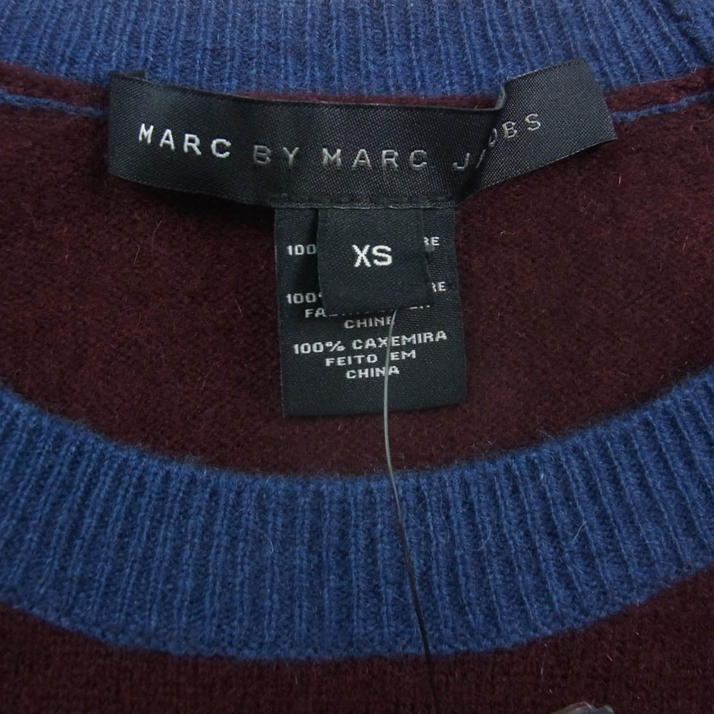 MARC BY MARC JACOBS マークバイマークジェイコブス M4002980 カシミヤ ラグラン ニット セーター エンジ系 ネイビー系 XS【極上美品】【中古】