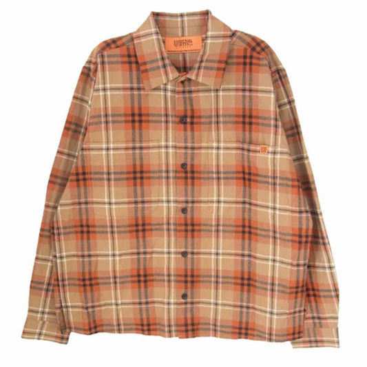 ユニバーサルオーバーオール チェック ネル 長袖 シャツ オレンジ系 M【中古】