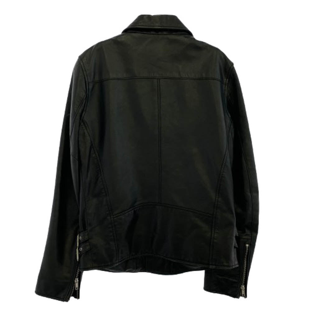 ブラックデニム サイドベルト ダブル ライダース レザー ジャケット ブラック系 S【中古】