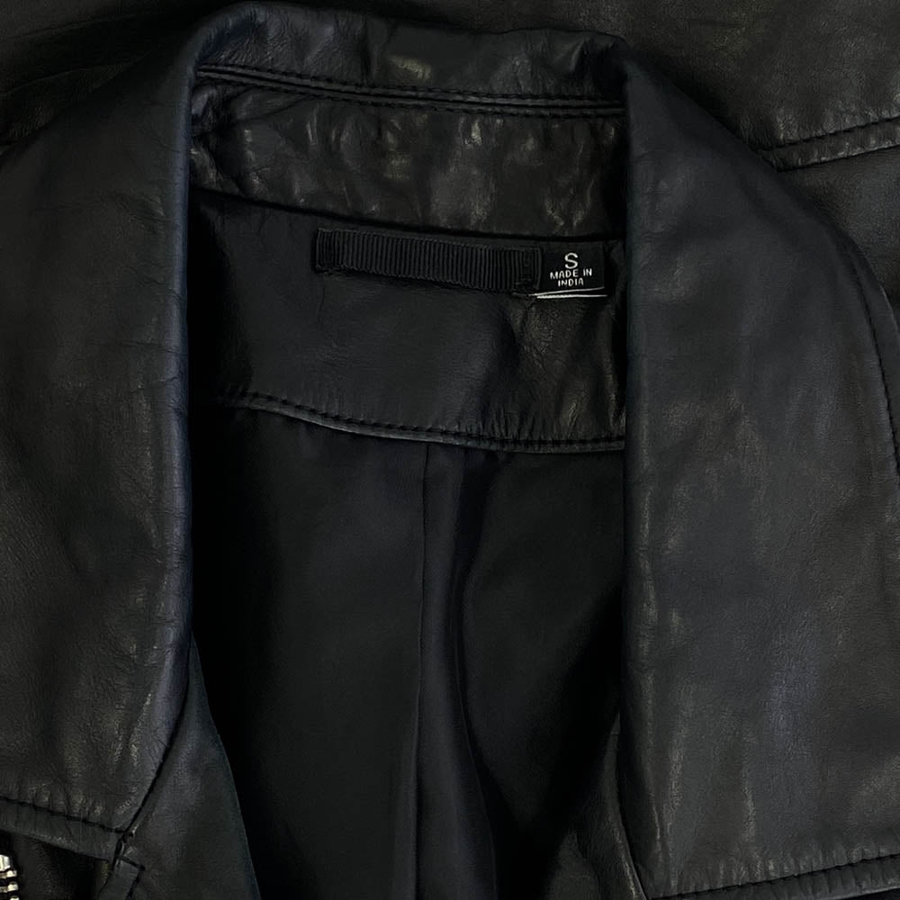 ブラックデニム サイドベルト ダブル ライダース レザー ジャケット ブラック系 S【中古】