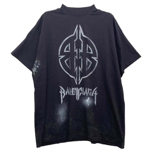 BALENCIAGA バレンシアガ 24AW 787349 TQVT1 Metal BB Stencil Tee メタル BB ステンシル オーバーサイズ 半袖 Tシャツ ブラック系 4【美品】【中古】