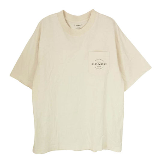 COACH コーチ ロゴ プリント ポケット 半袖 Tシャツ オフホワイト系 S【中古】