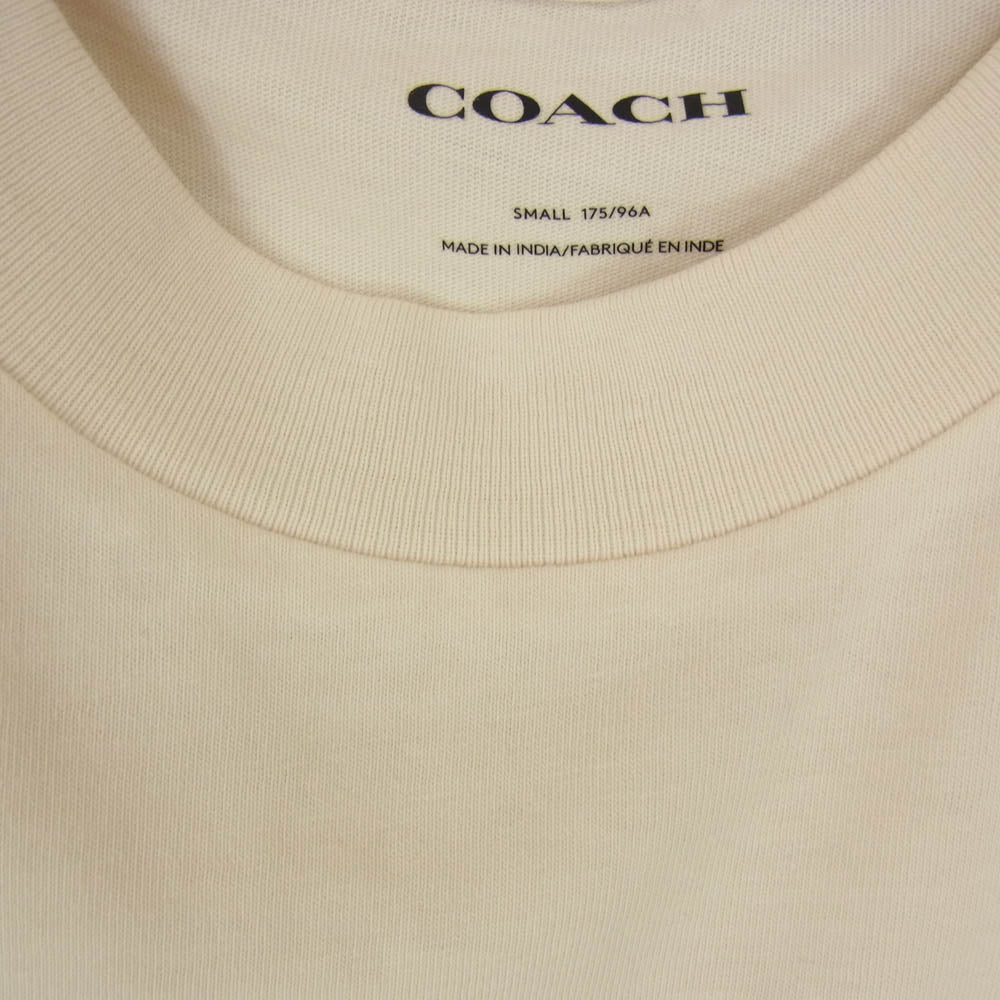 COACH コーチ ロゴ プリント ポケット 半袖 Tシャツ オフホワイト系 S【中古】