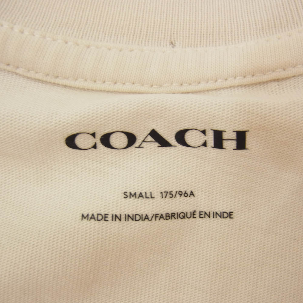 COACH コーチ ロゴ プリント ポケット 半袖 Tシャツ オフホワイト系 S【中古】