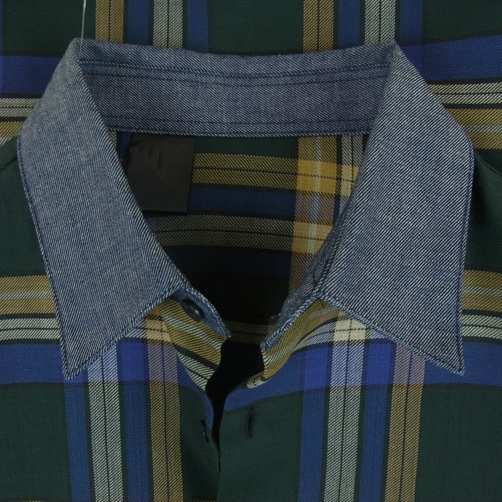 N.HOOLYWOOD エヌハリウッド 切替 チェック 長袖 ビッグ シャツ 日本製 グリーン系 グレー系 ブルー系 40【美品】【中古】