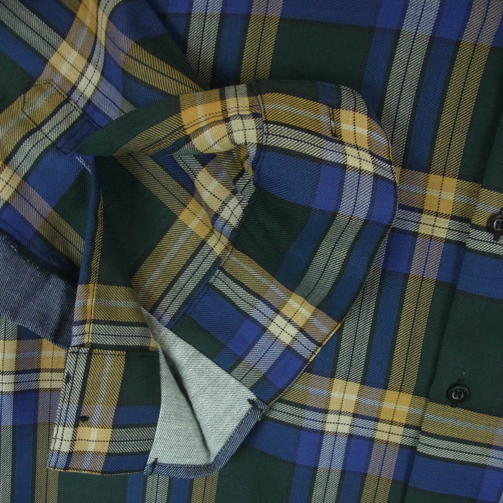 N.HOOLYWOOD エヌハリウッド 切替 チェック 長袖 ビッグ シャツ 日本製 グリーン系 グレー系 ブルー系 40【美品】【中古】