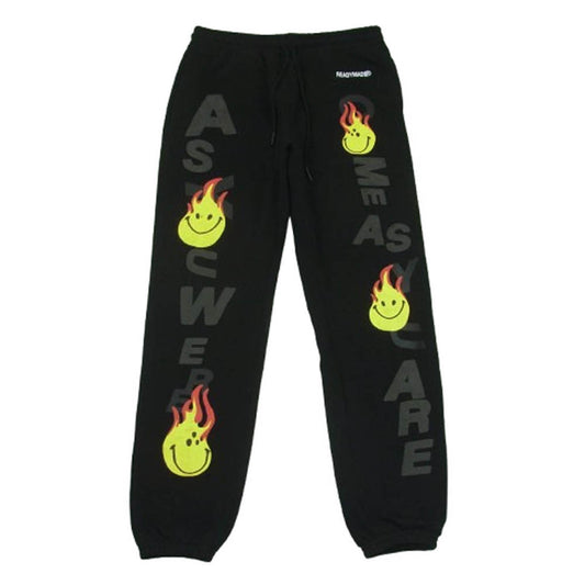 READY MADE レディメイド 20SS SWEAT PANTS ファイヤー スマイル スウェット パンツ 日本製 ブラック系 M【中古】