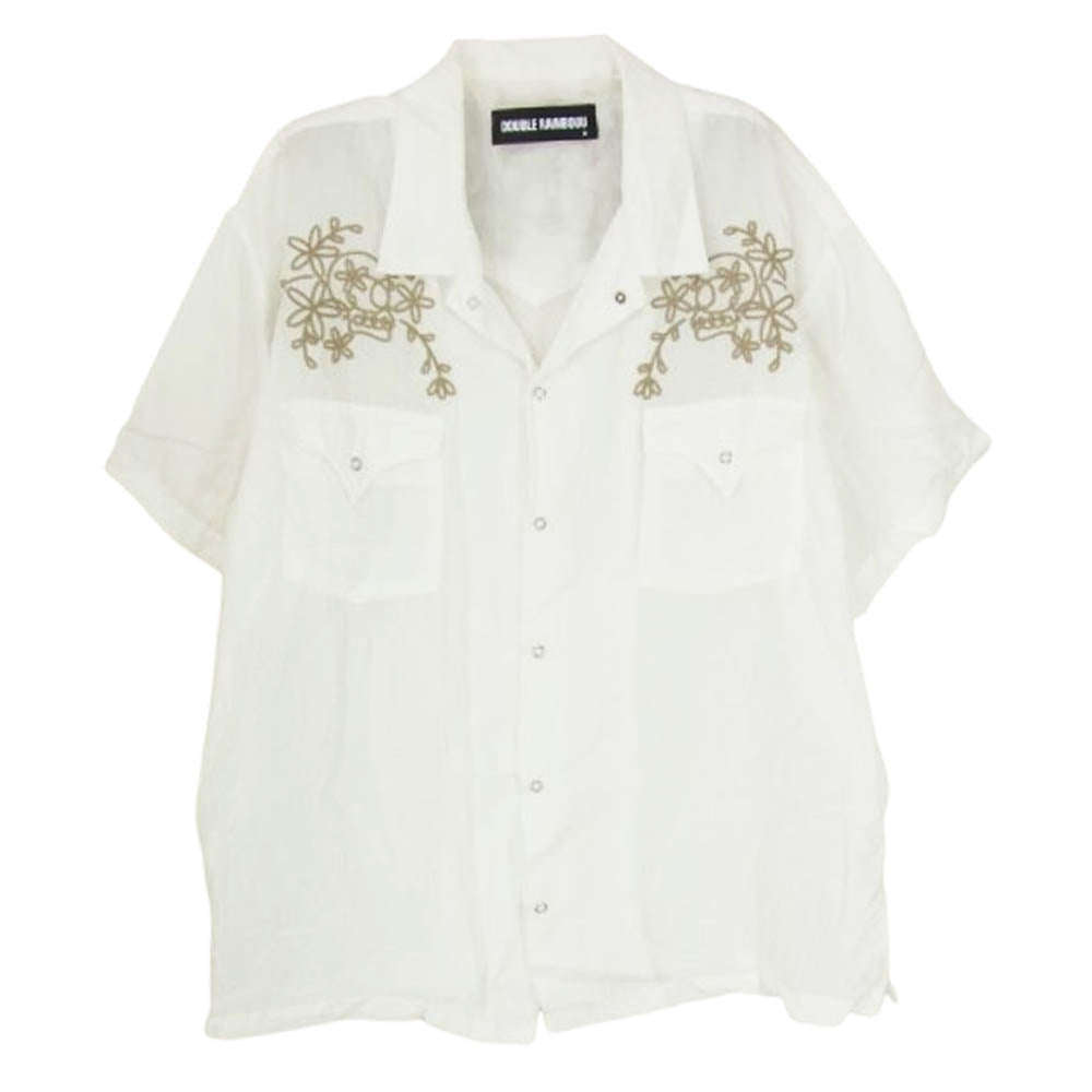 ダブルレインボー スカル刺繍 半袖 ウエスタン オープンカラー シャツ ホワイト系 M【中古】