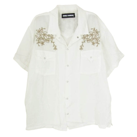 ダブルレインボー スカル刺繍 半袖 ウエスタン オープンカラー シャツ ホワイト系 M【中古】