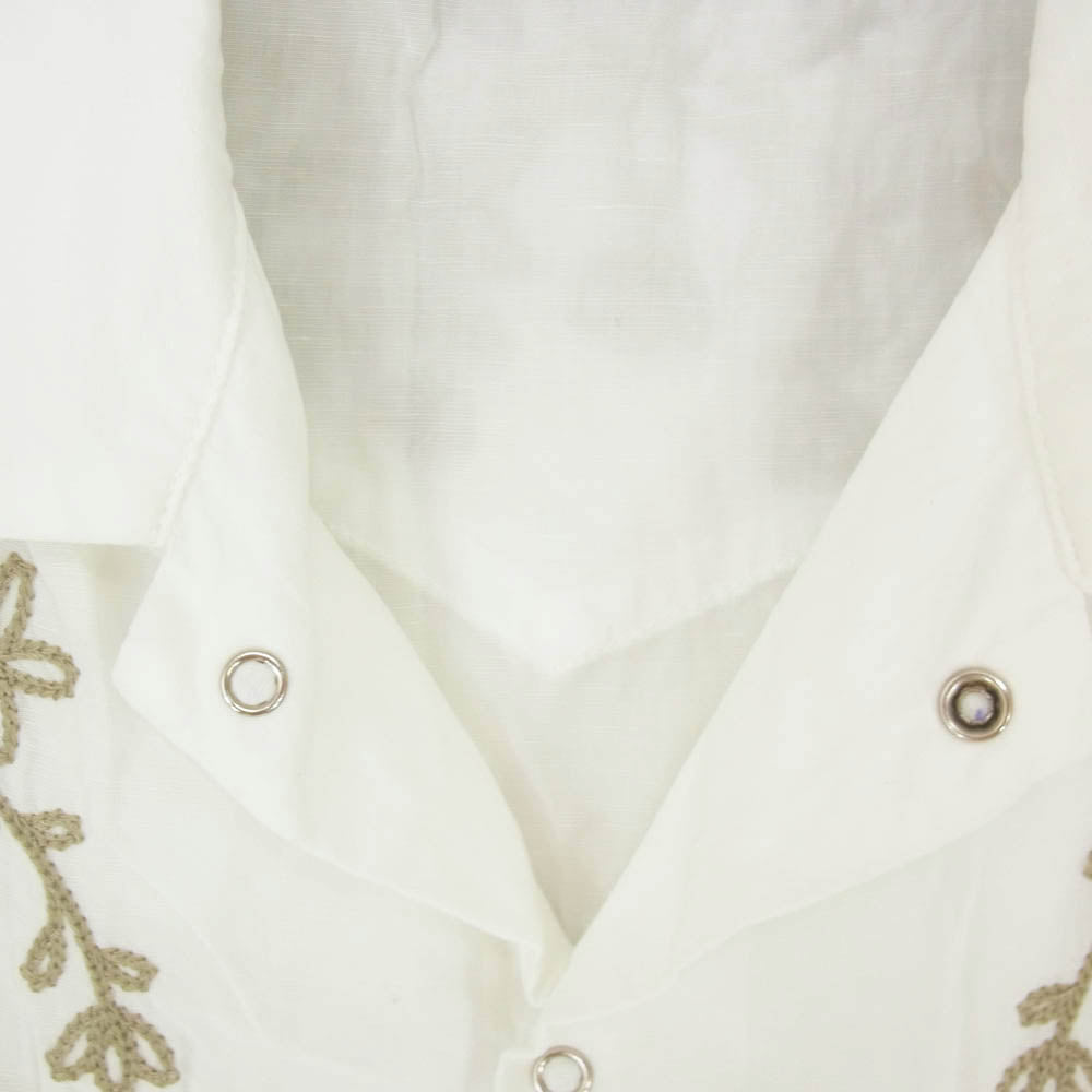 ダブルレインボー スカル刺繍 半袖 ウエスタン オープンカラー シャツ ホワイト系 M【中古】